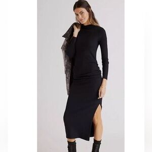 Stateside Black Long Sleeve Midi Dress with Side Slit